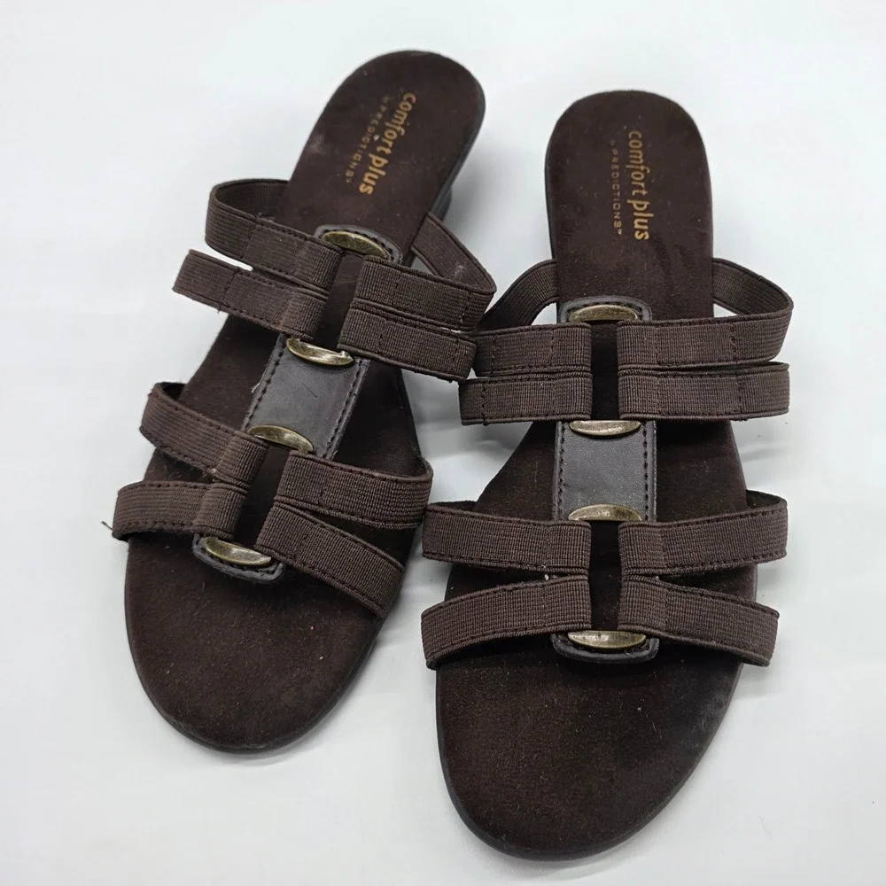 Comfort Plus Predictions Brown Sandals Kitten Heel 7 Strappy Y2K 90s Preppy Girl